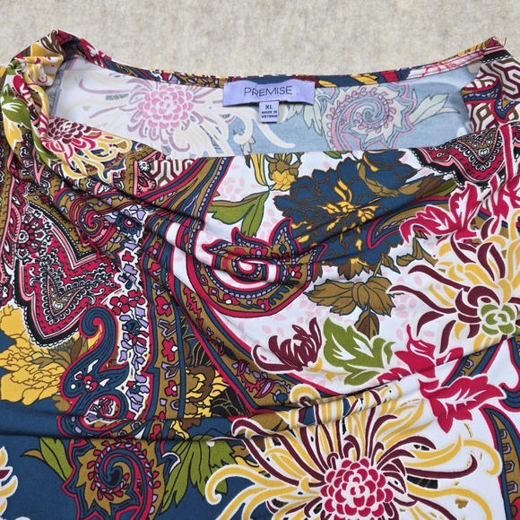 Premise Studio Womens Top Blouse XL Paisley Floral Print Bell Sleeve Cowl Neck - Picture 4 of 8